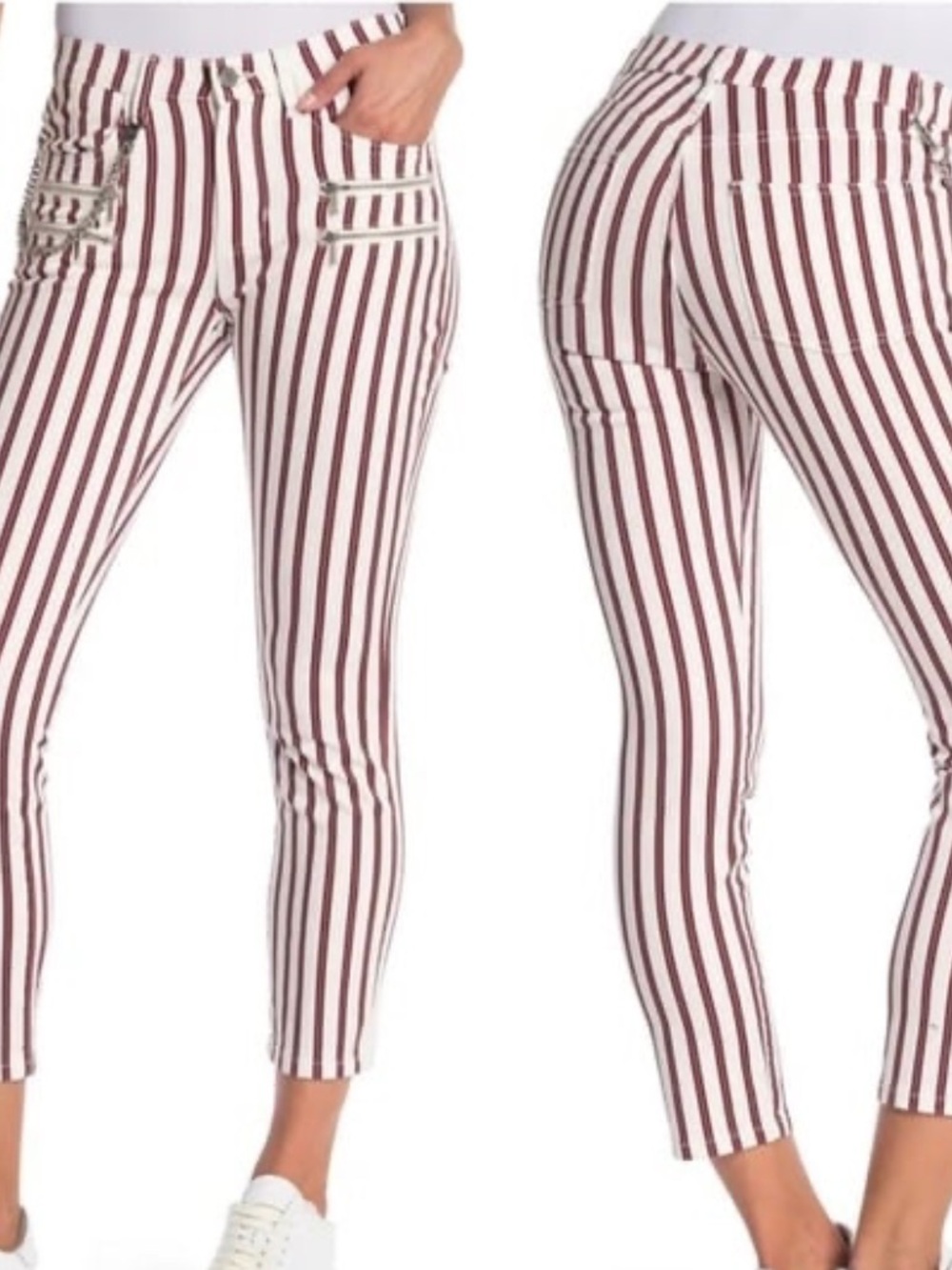 WeWoreWhat White and Burgundy Vertical Stripe Skinny Jeans